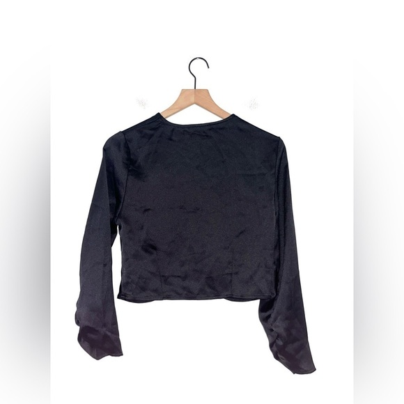 HOUSE OF HARLOW 1960 Revolve Black Satin Long Sleeve Blouse Top Size Medium - Picture 8 of 11